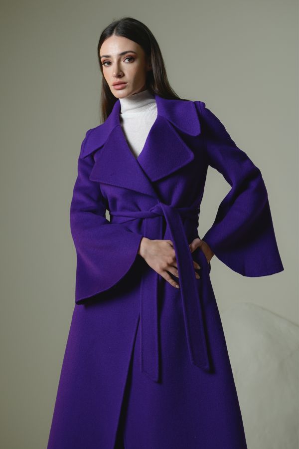 Purple Wool Coat With Wide Sleeves