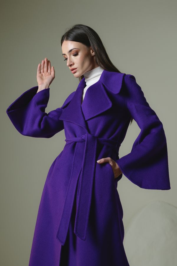 Purple Wool Coat With Wide Sleeves