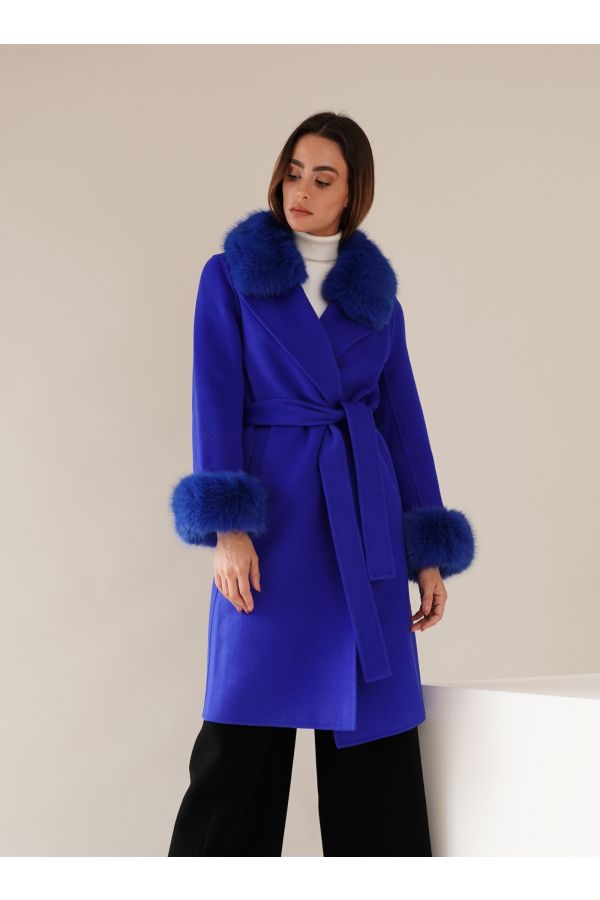 Royal blue wool jacket with faux fur  
