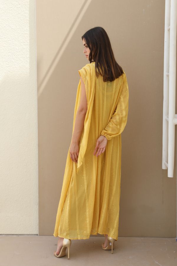 Yellow Dress with Neck Scarf
