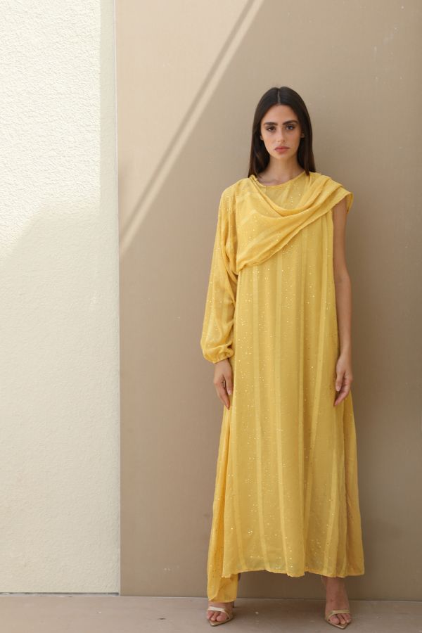 Yellow Dress with Neck Scarf