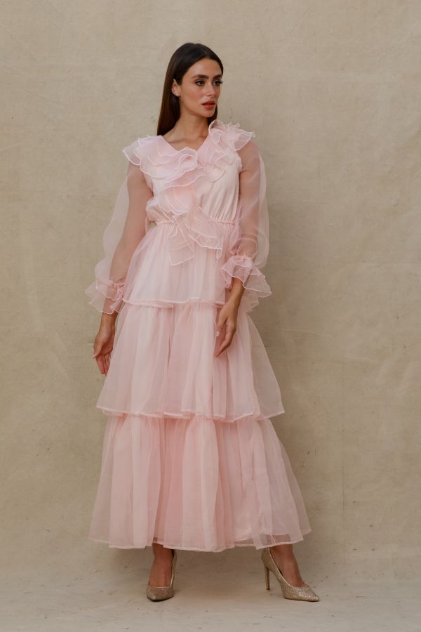 Pink Organza Dress with Ruffles