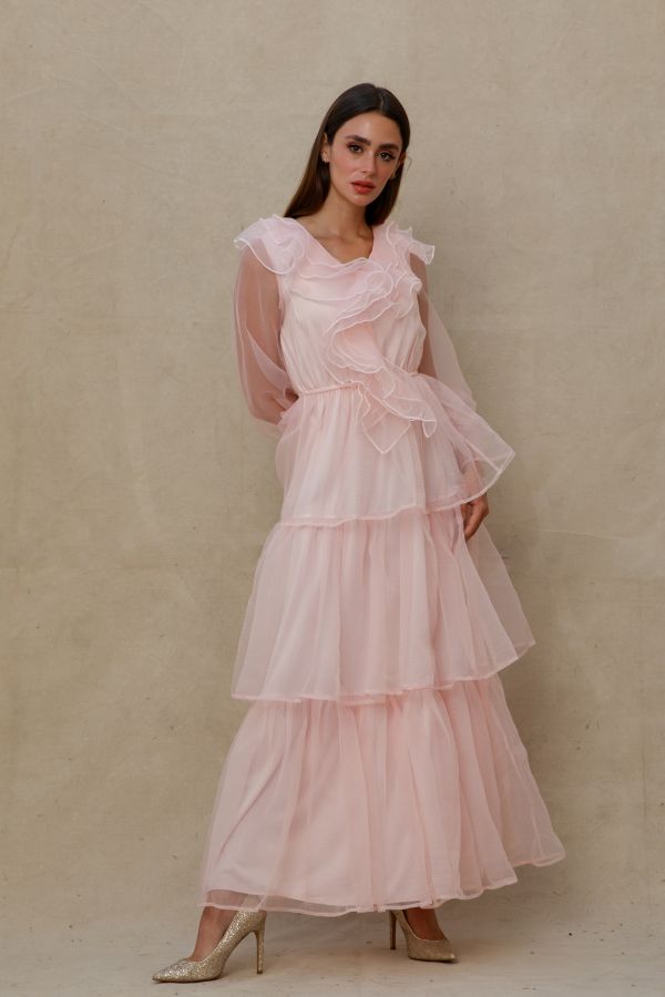 Pink Organza Dress with Ruffles