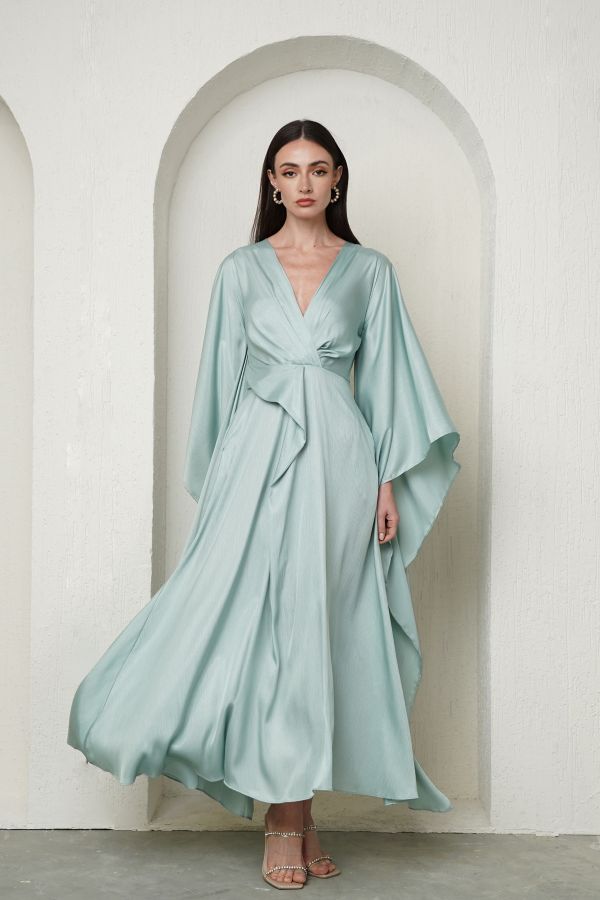 Mint Green Dress With Cape Sleeves