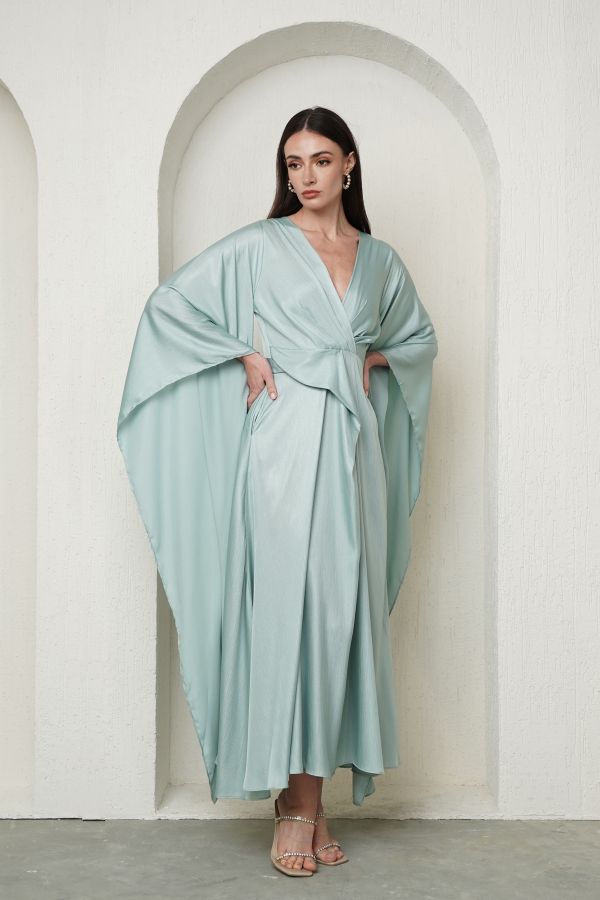 Mint Green Dress With Cape Sleeves