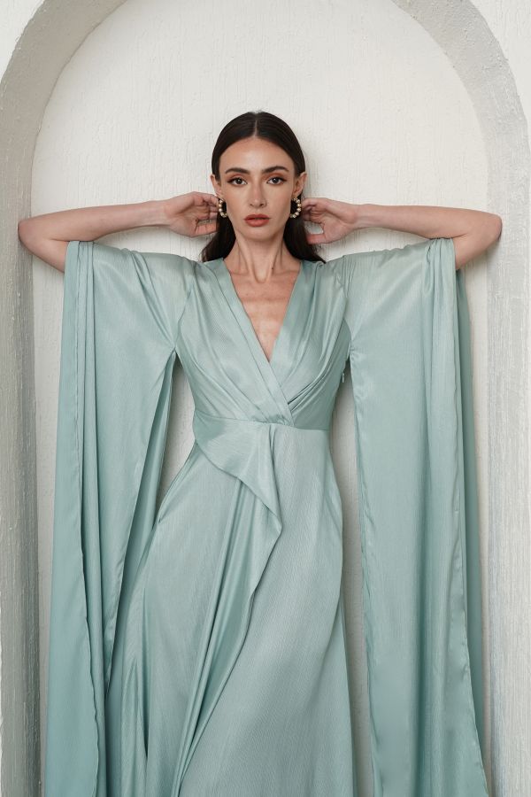 Mint Green Dress With Cape Sleeves