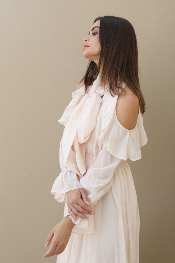 Pink Cold Shoulder Dress with Bow