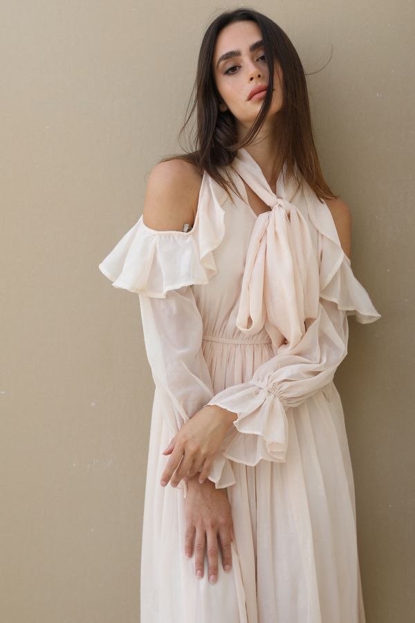 Pink Cold Shoulder Dress with Bow
