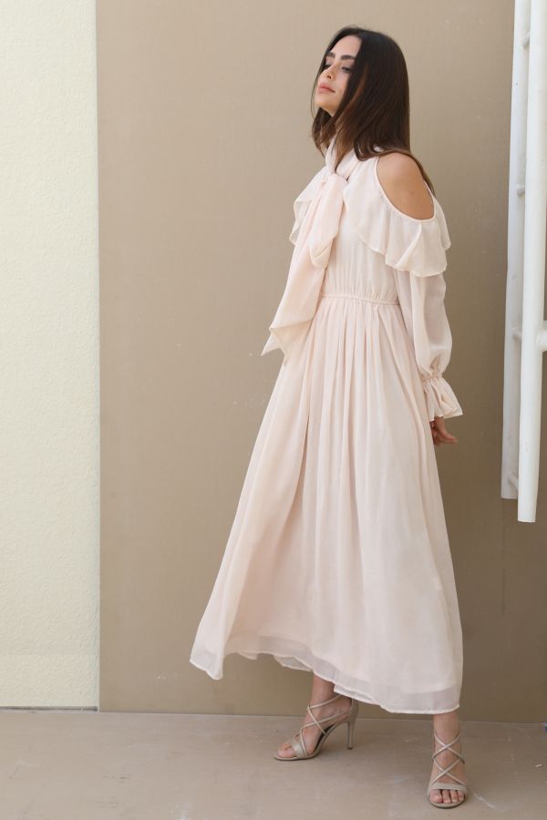 Pink Cold Shoulder Dress with Bow