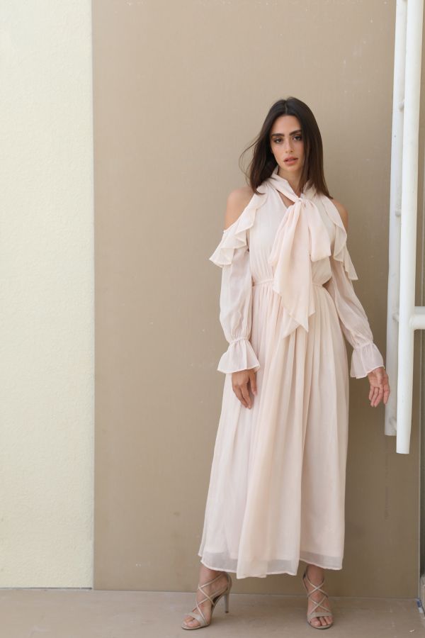 Pink Cold Shoulder Dress with Bow