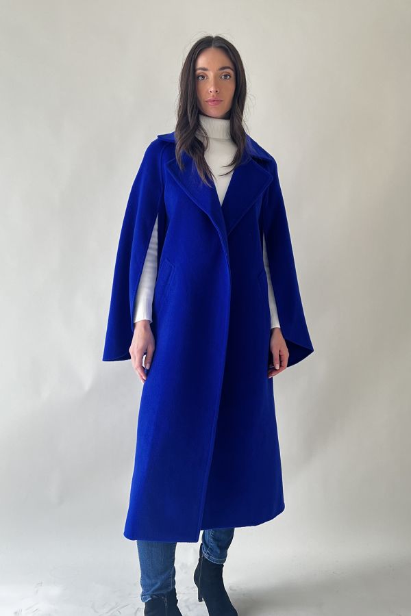 Blue wool jacket with cape sleeves