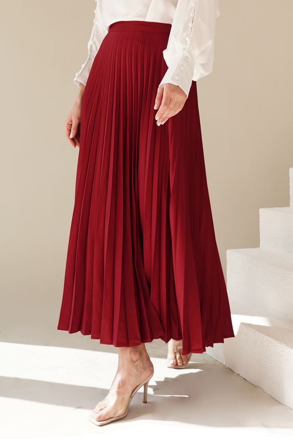  Burgundy pleated skirt