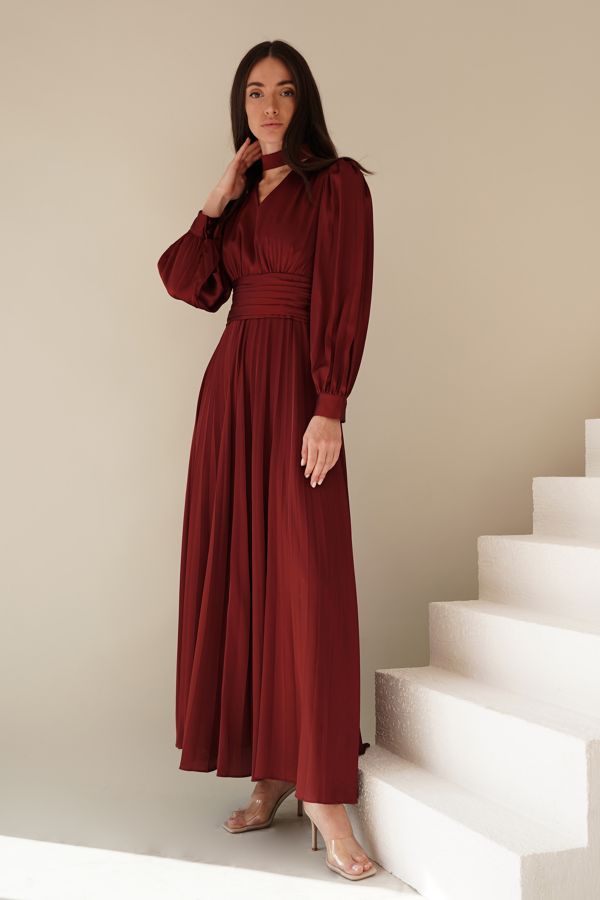 Burgundy Pleated Dress