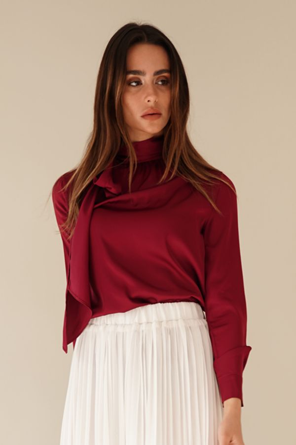 Burgundy shirt with bow