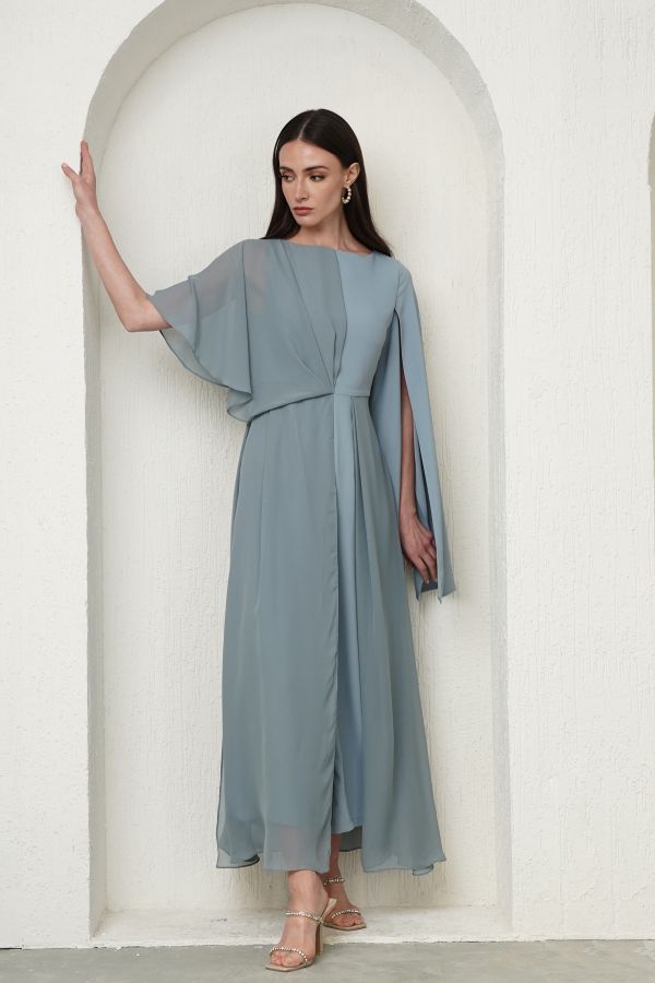 Blue jumpsuit with skirt overlay