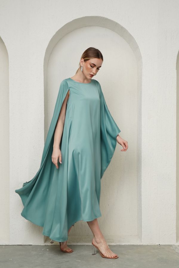 Blue asymmetric cape dress