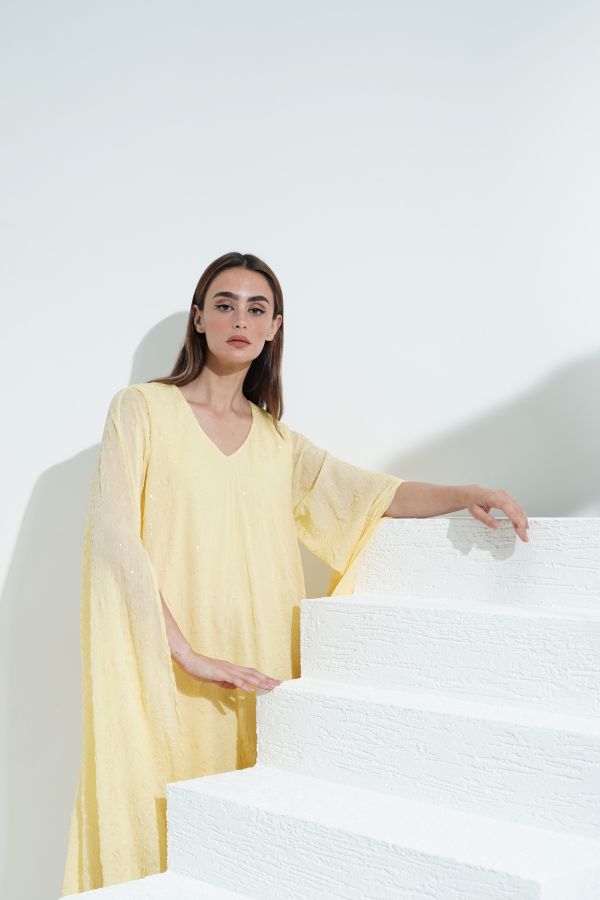 Yellow Dress With Cape Sleeves