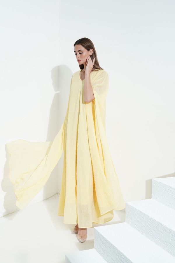 Yellow Dress With Cape Sleeves