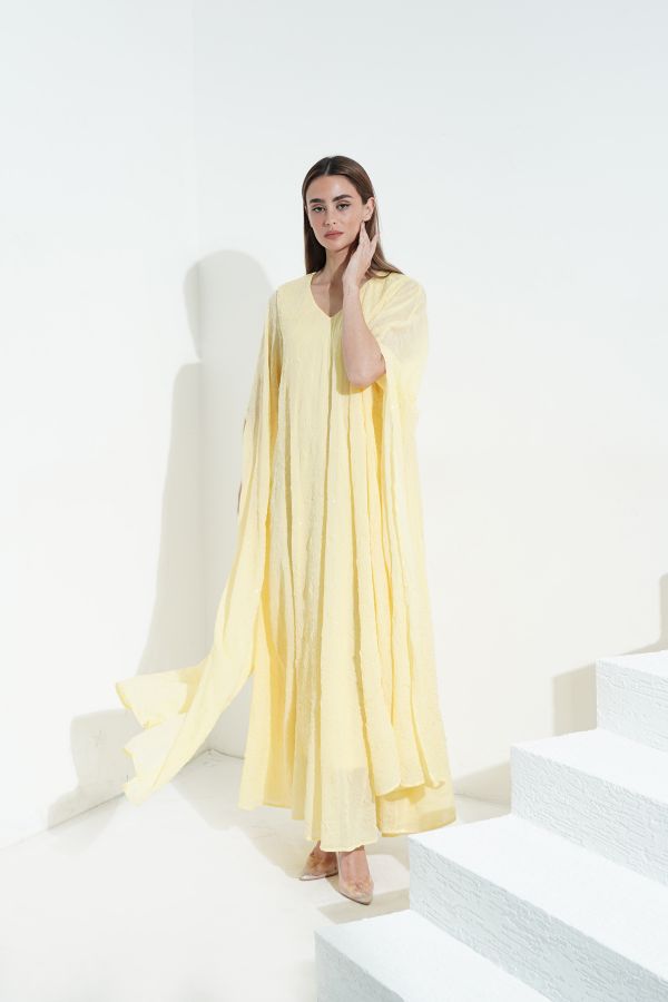 Yellow Dress With Cape Sleeves
