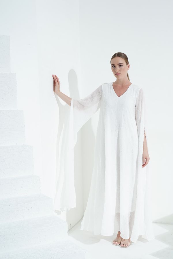White Dress With Cape Sleeves