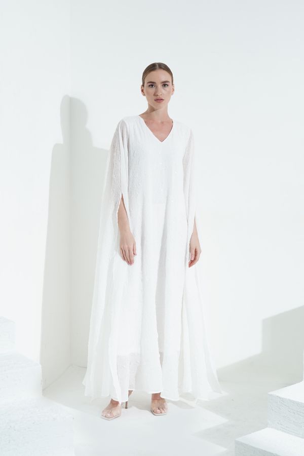 White Dress With Cape Sleeves