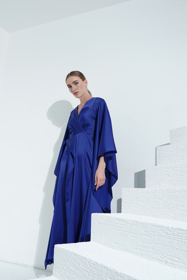 Royal Blue Dress With Cape Sleeves