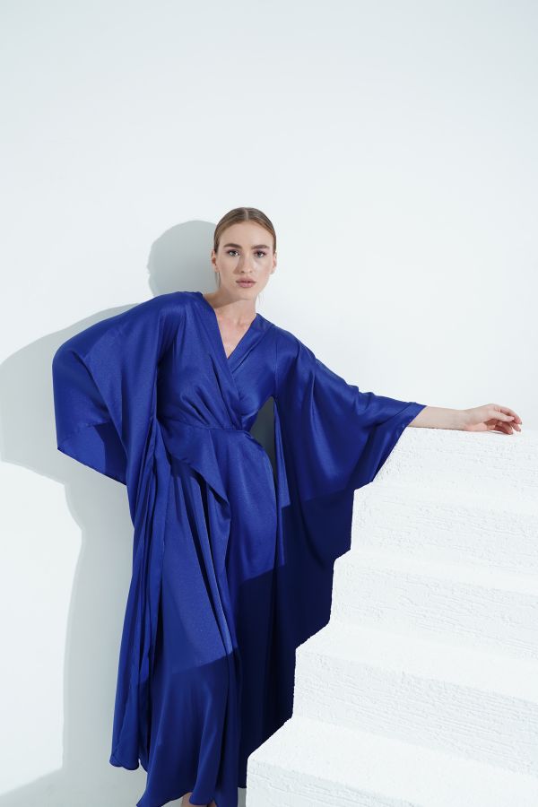 Royal Blue Dress With Cape Sleeves