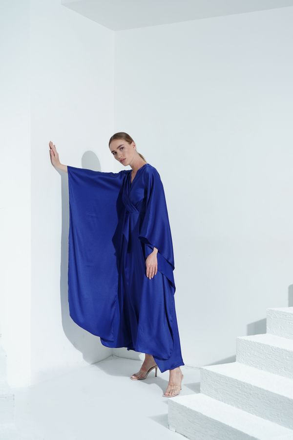Royal Blue Dress With Cape Sleeves