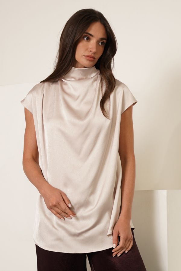 Cream cowl neck sleeveless blouse