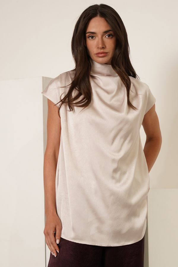 Cream cowl neck sleeveless blouse