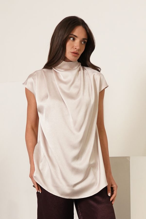 Cream cowl neck sleeveless blouse