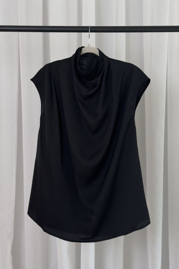 Black cowl neck sleeveless blouse