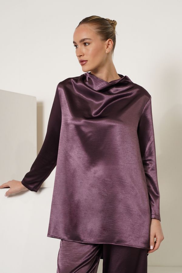 Purple cowl neck blouse
