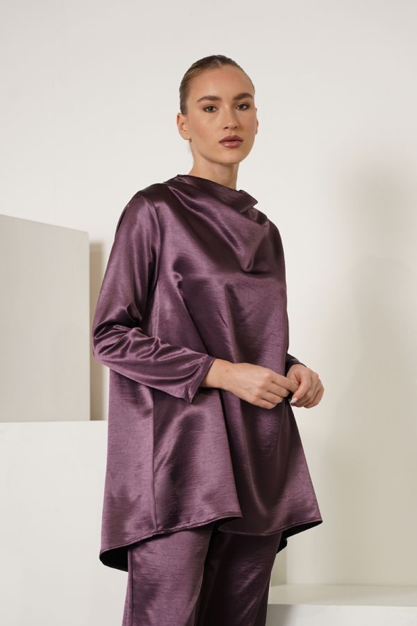 Purple cowl neck blouse