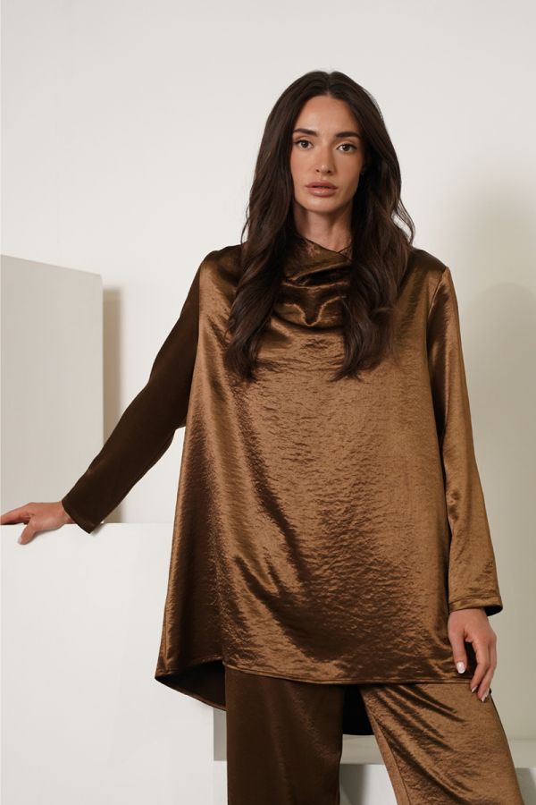 Brown cowl neck blouse