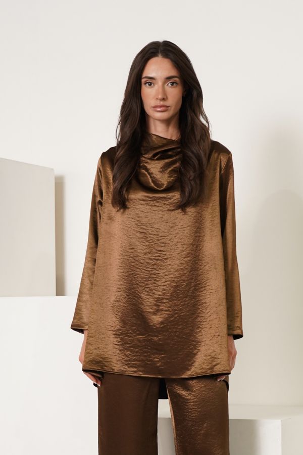 Brown cowl neck blouse