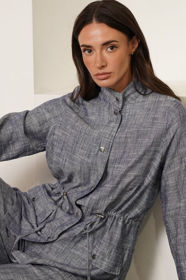 Blue jacket with gathered waist