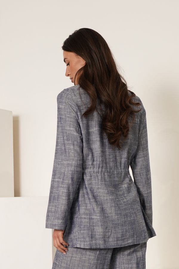 Blue jacket with gathered waist