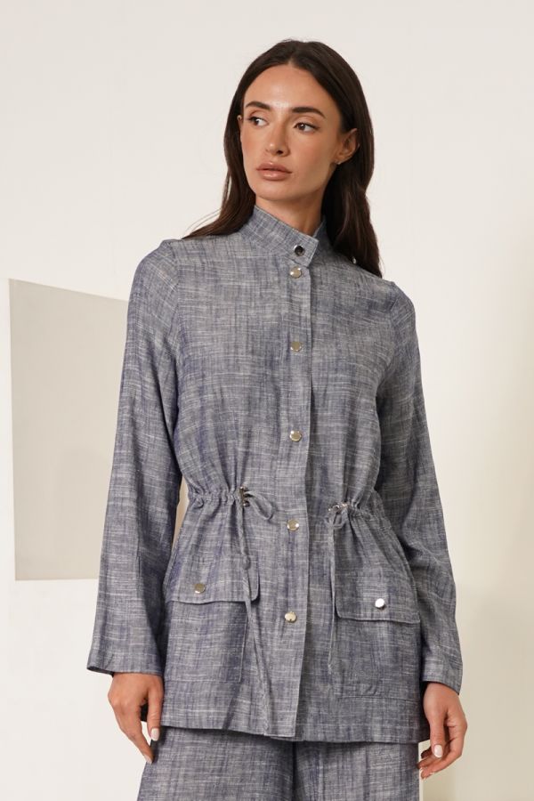 Blue jacket with gathered waist