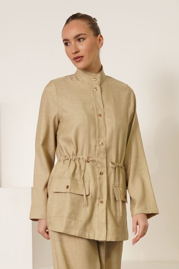 Beige jacket with gathered waist