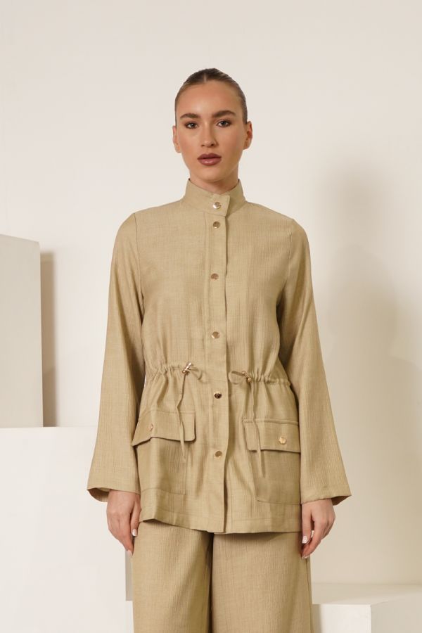 Beige jacket with gathered waist