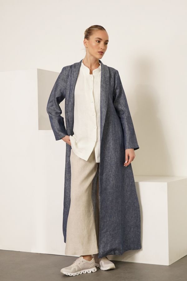 Blue linen jacket with inner shirt