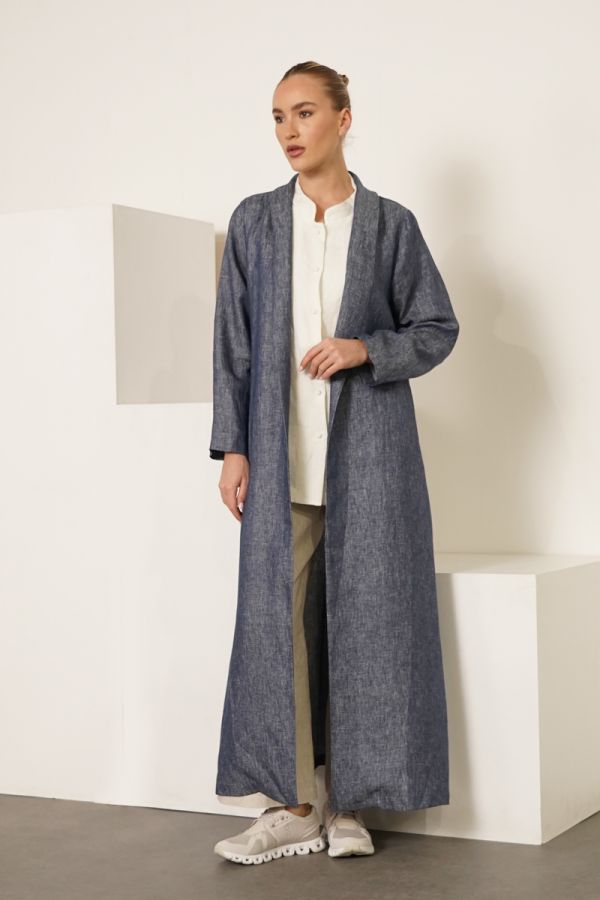 Blue linen jacket with inner shirt