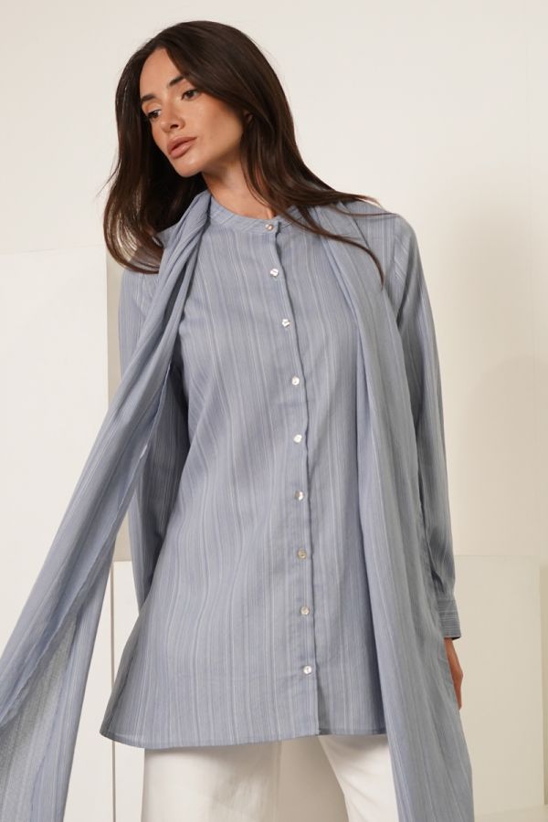 Blue striped shirt with scarf