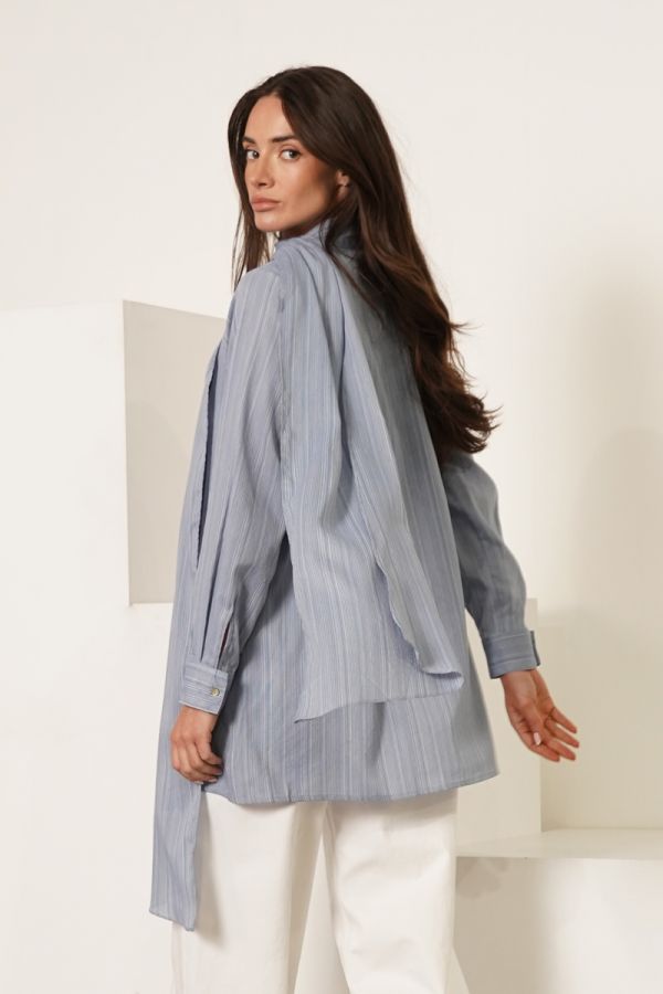 Blue striped shirt with scarf