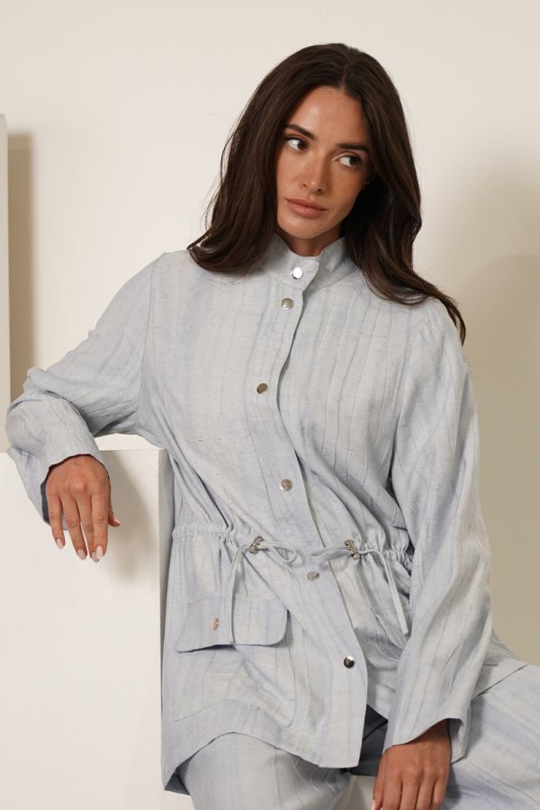 Light blue jacket with gathered waist