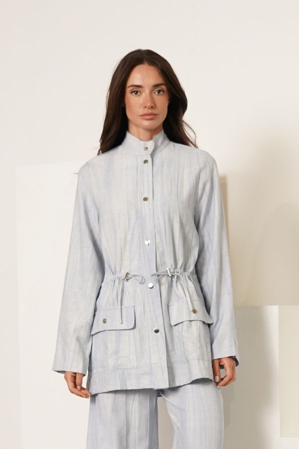 Light blue jacket with gathered waist