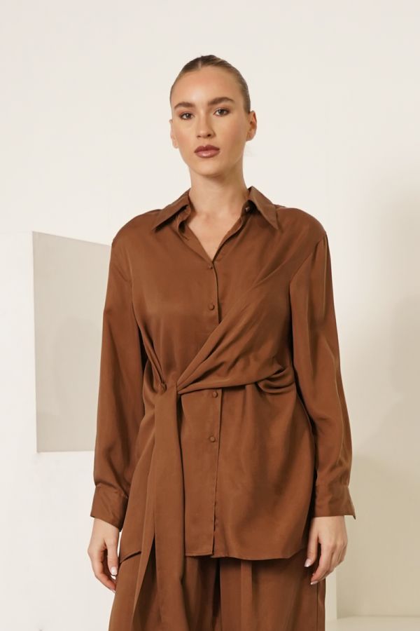 Brown shirt with tie