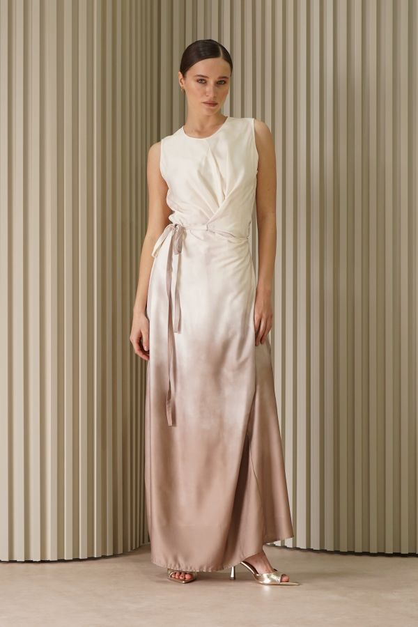 Beige ombre wrapped dress