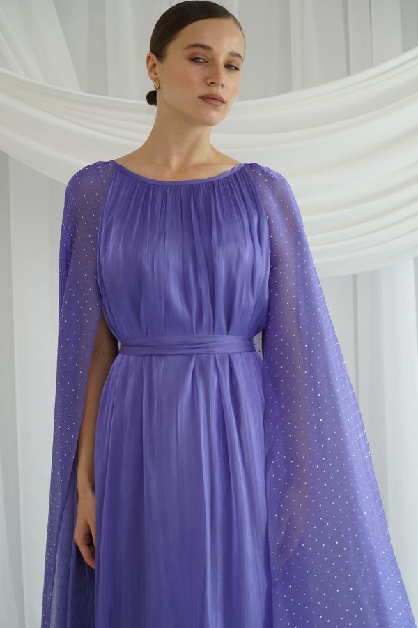 Purple dress with cape sleaves